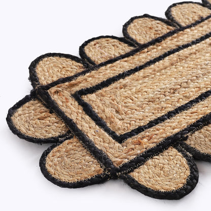 Handmade Eco Friendly Natural Jute Scalloped Black Border Dining Table Runner