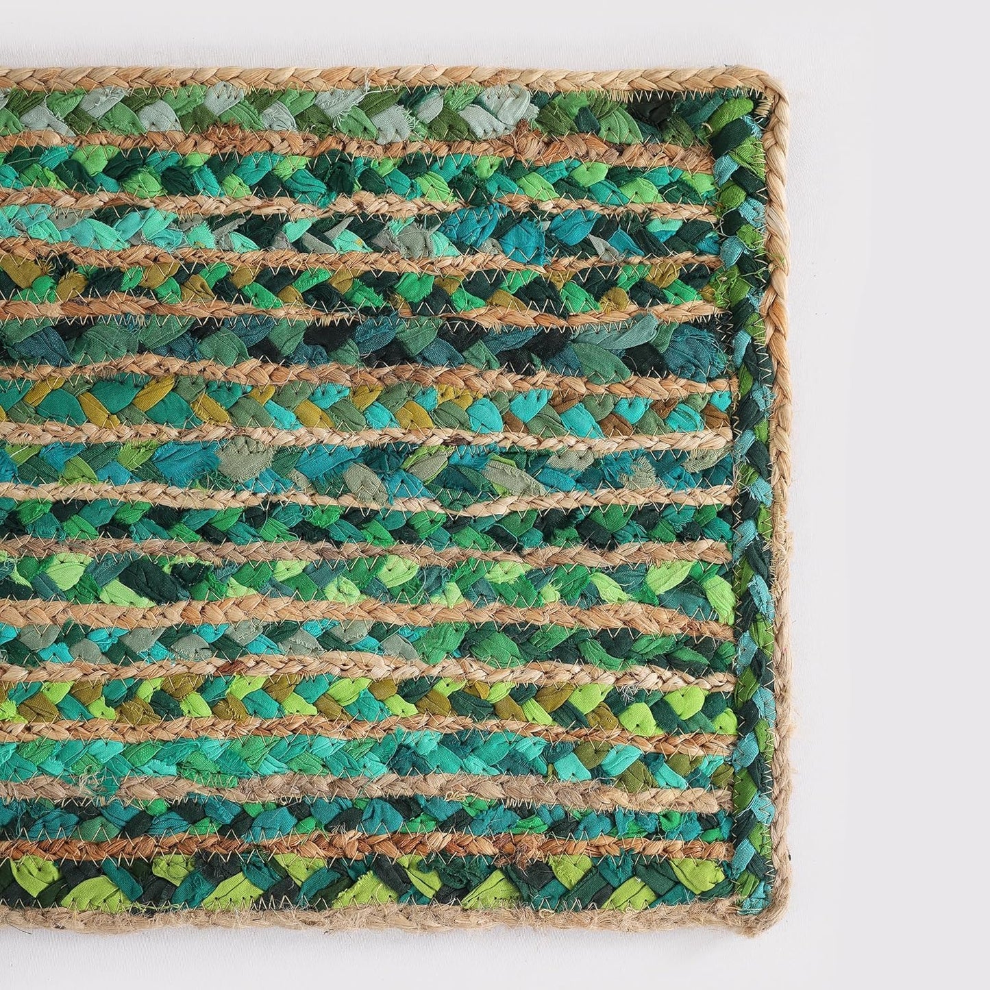 Indian Handmade Green Stripe Jute  Dining Table Runner