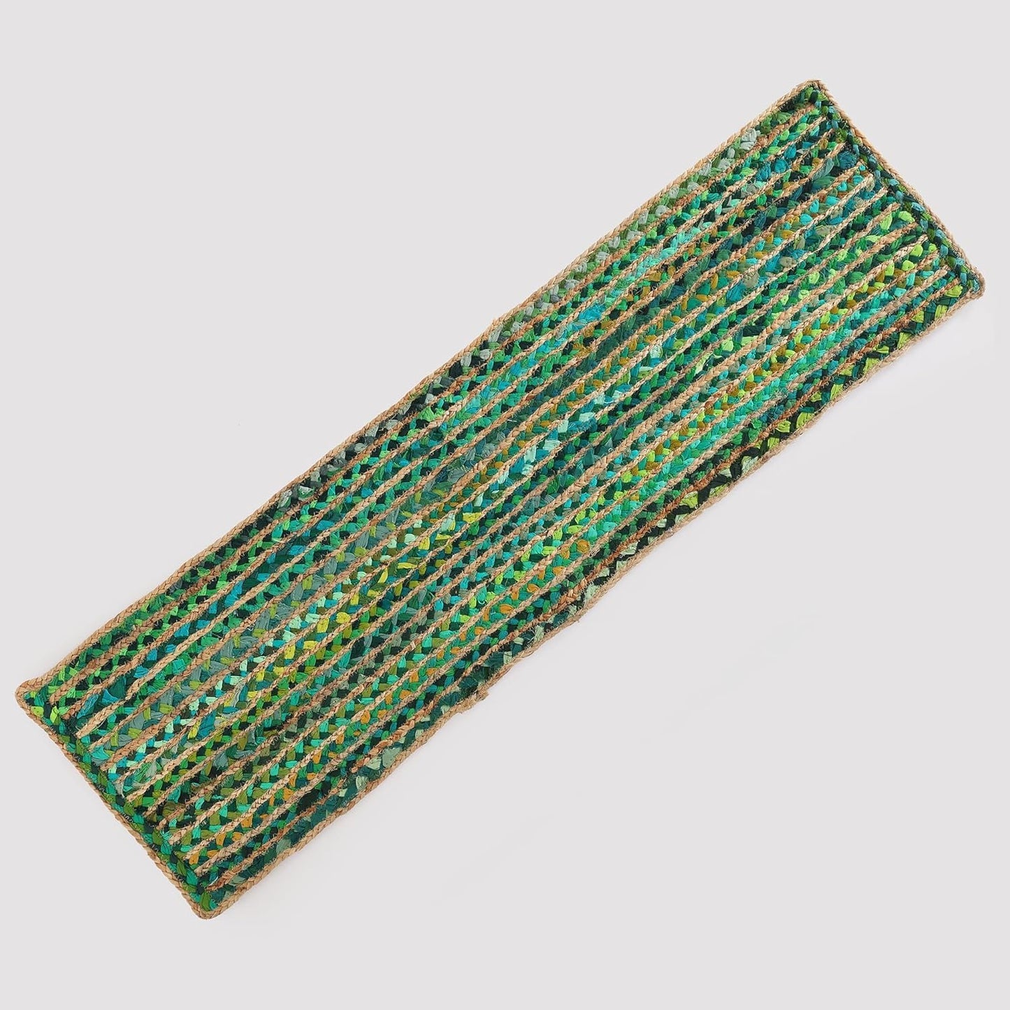 Indian Handmade Green Stripe Jute  Dining Table Runner