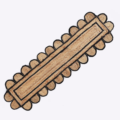 Handmade Eco Friendly Natural Jute Scalloped Black Border Dining Table Runner