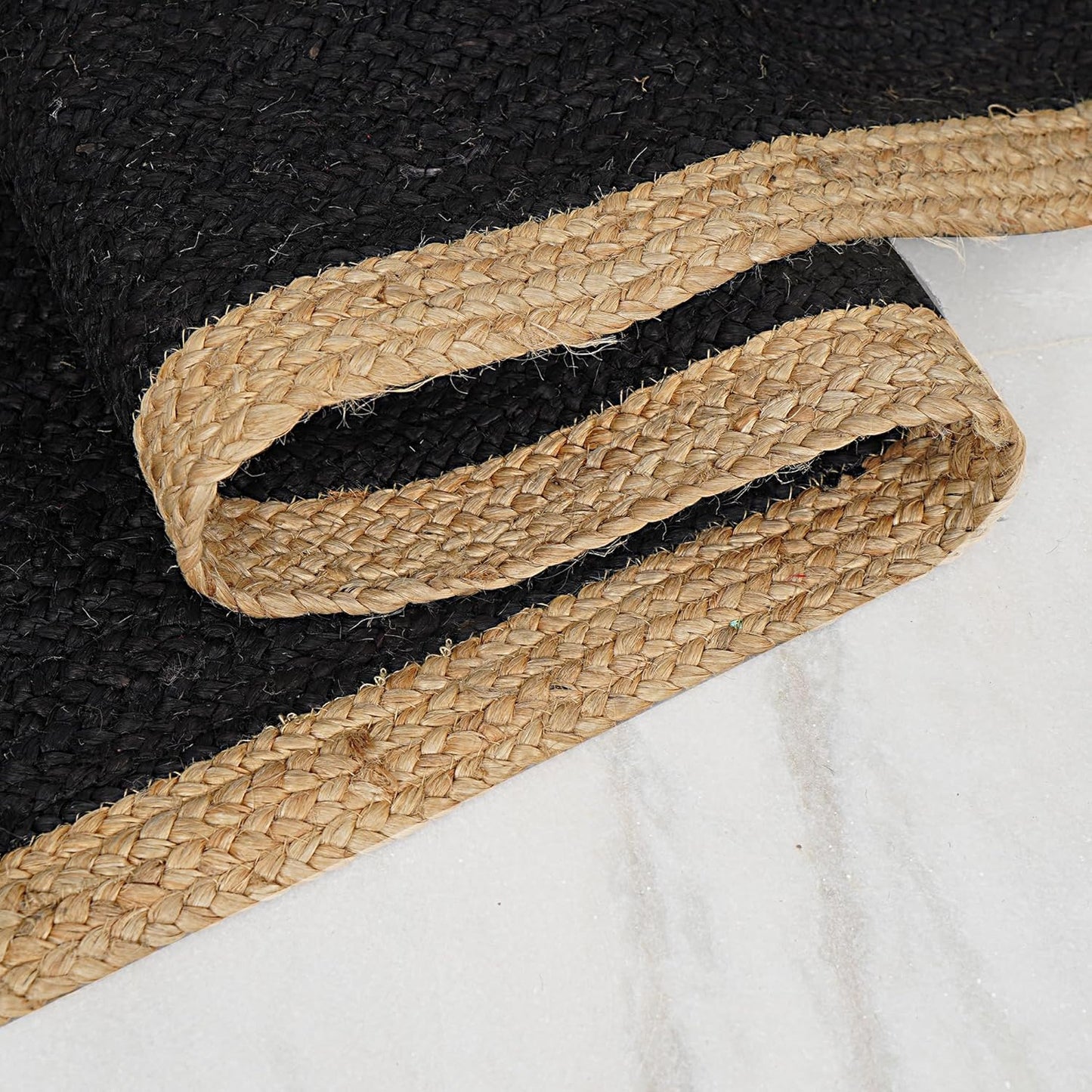 Indian Handmade Natural Jute Inner Black and Natural Border Dining Table Runner