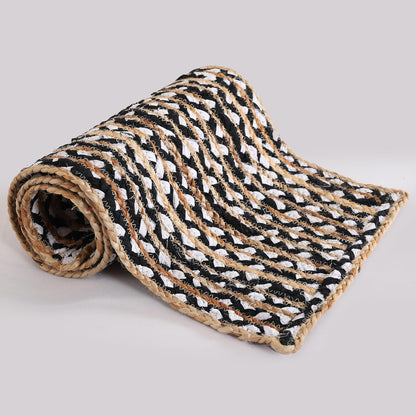 Indian Handmade Natural Jute With Black and White Cotton Dining Table Runner