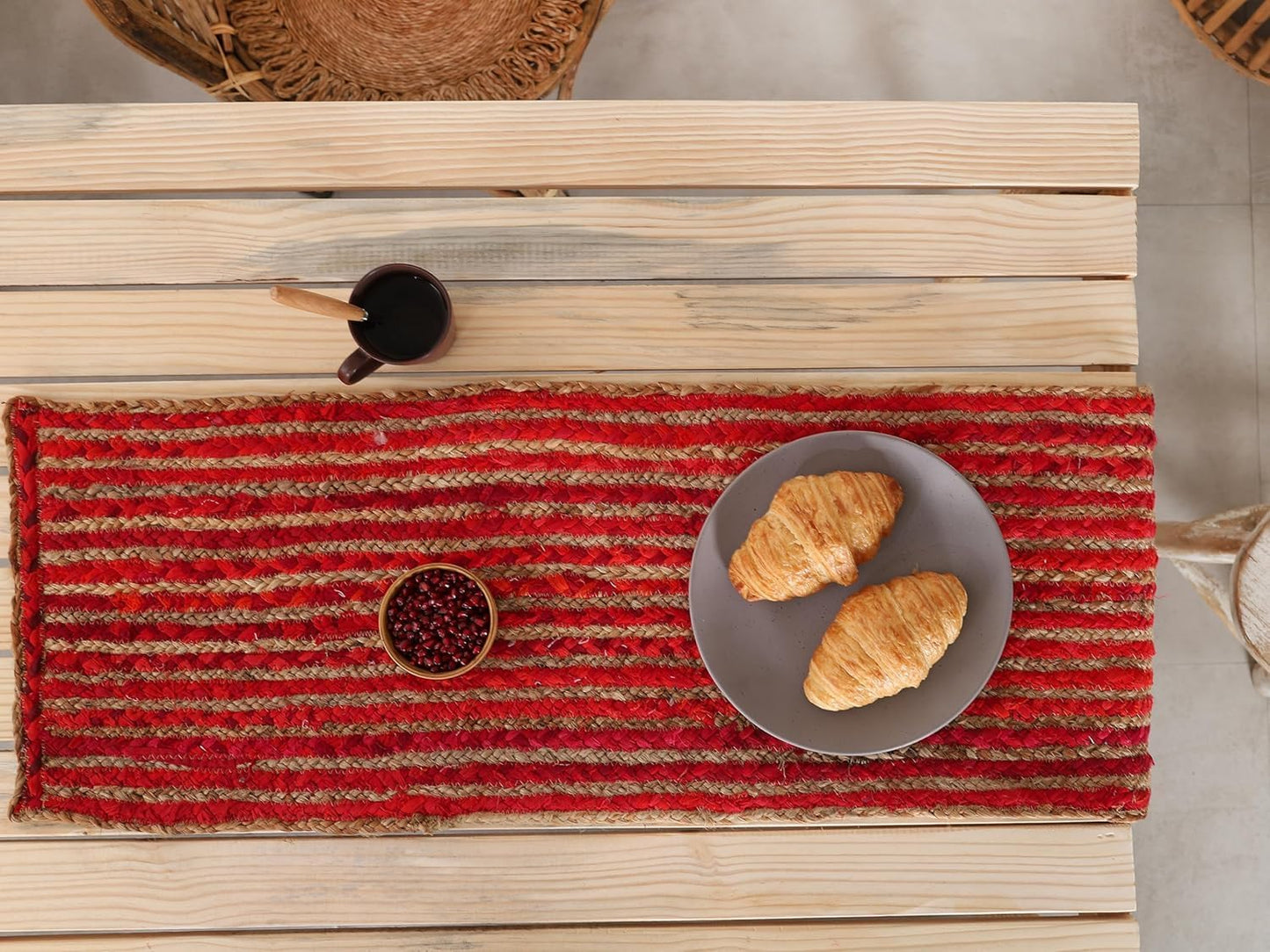 Indian Handmade Red Stripe Jute  Dining Table Runner