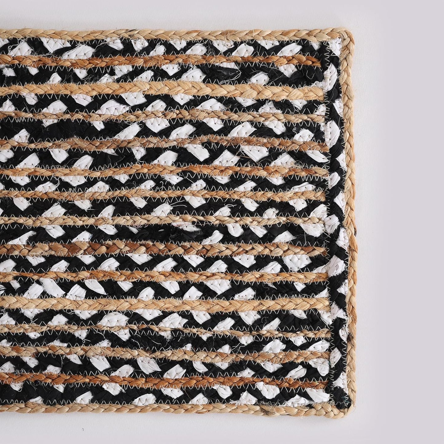 Indian Handmade Natural Jute With Black and White Cotton Dining Table Runner