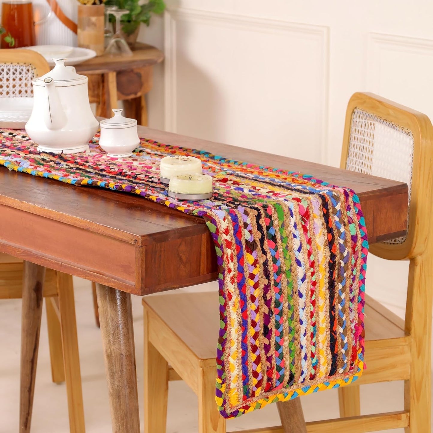 Indian Handmade Jute and Cotton Dining Table Runner