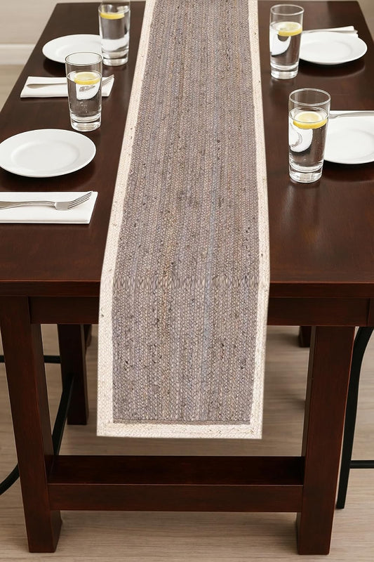 Handmade Eco Friendly Natural Jute Inner Grey With White Border Table Runner