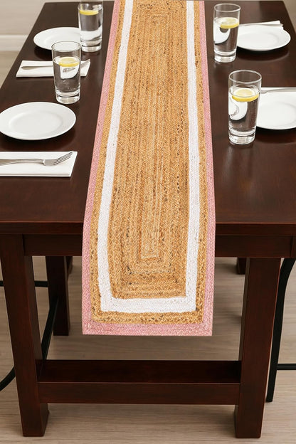 Handmade Eco Friendly Natural Jute With Pink and White Border Table Runner