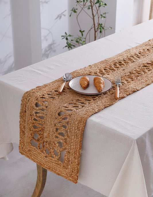 Handmade Eco Friendly Natural Jute Open Weave  Dining Table Runner For Home Decor