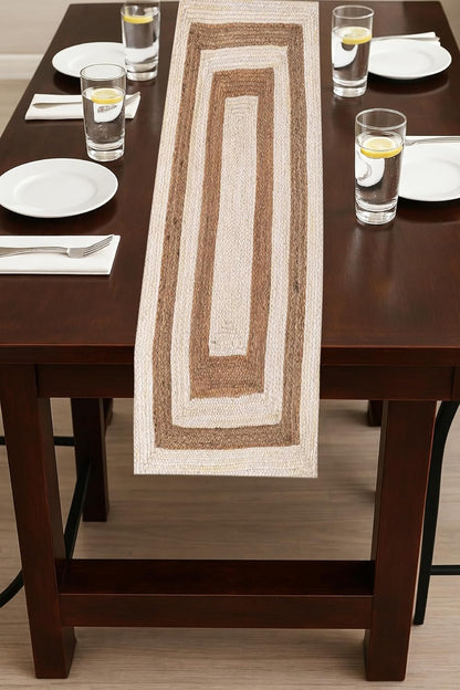 Handmade Eco Friendly Natural Jute Dual White Tone Dining Table Runner