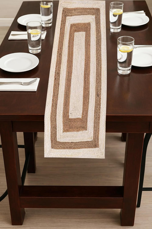 Handmade Eco Friendly Natural Jute Dual White Tone Dining Table Runner