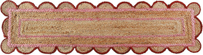 Indian Handmade Scalloped Natural Jute Pink and Red Border Dining Table Runner