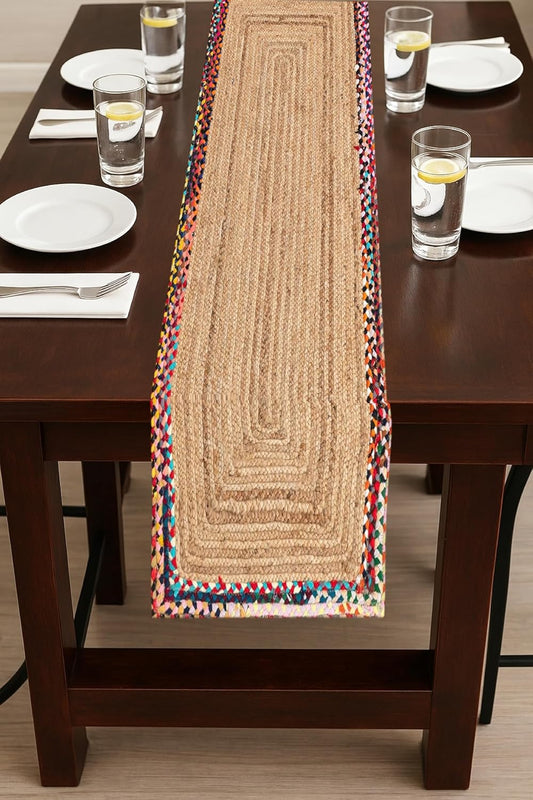 Handmade Eco Friendly Natural Jute & Cotton Border  Dining Table Runner For Home Decor