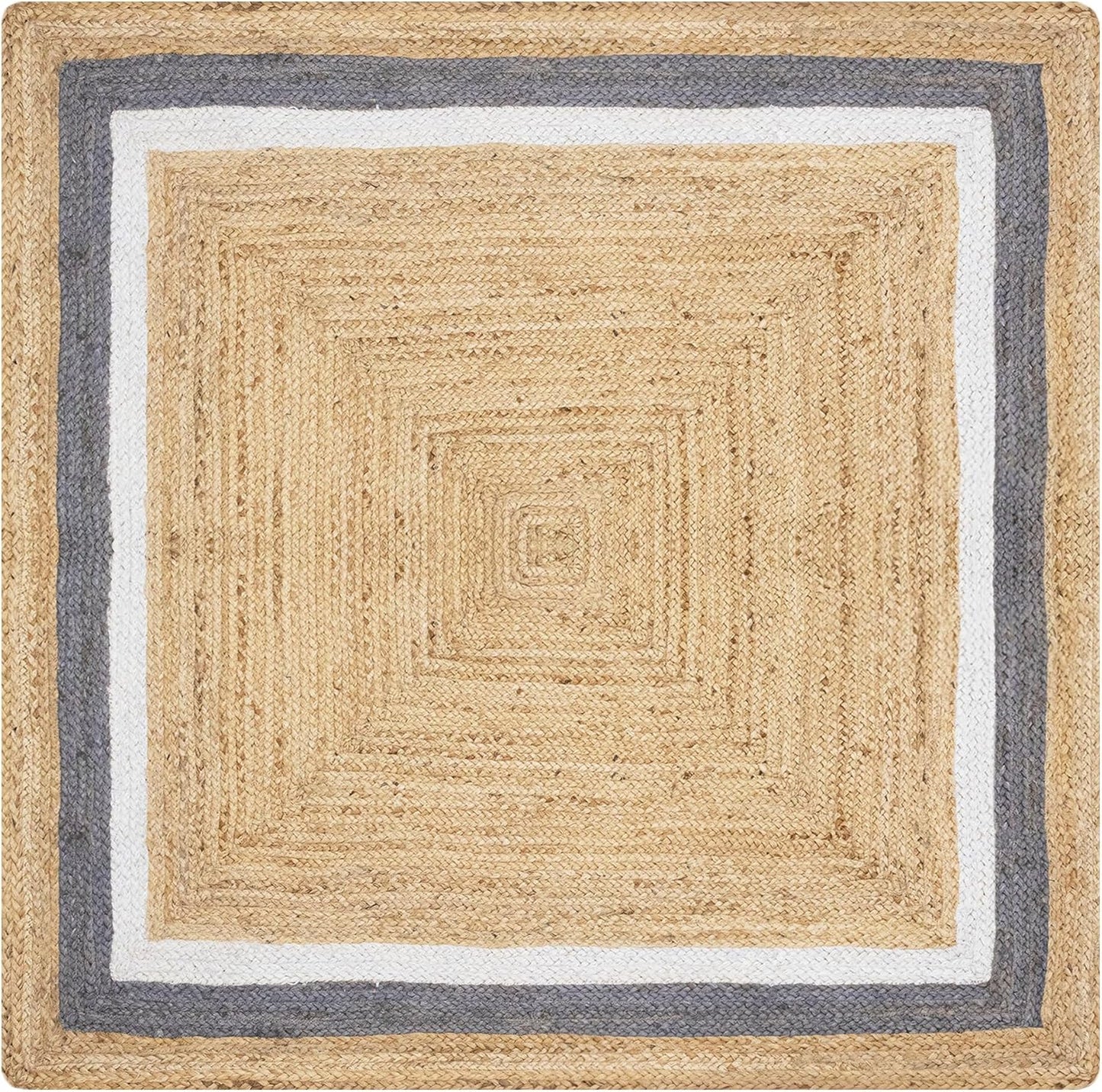 Natural Jute Area Rug with a textured finish and a stylish border, perfect for adding warmth to any living space.