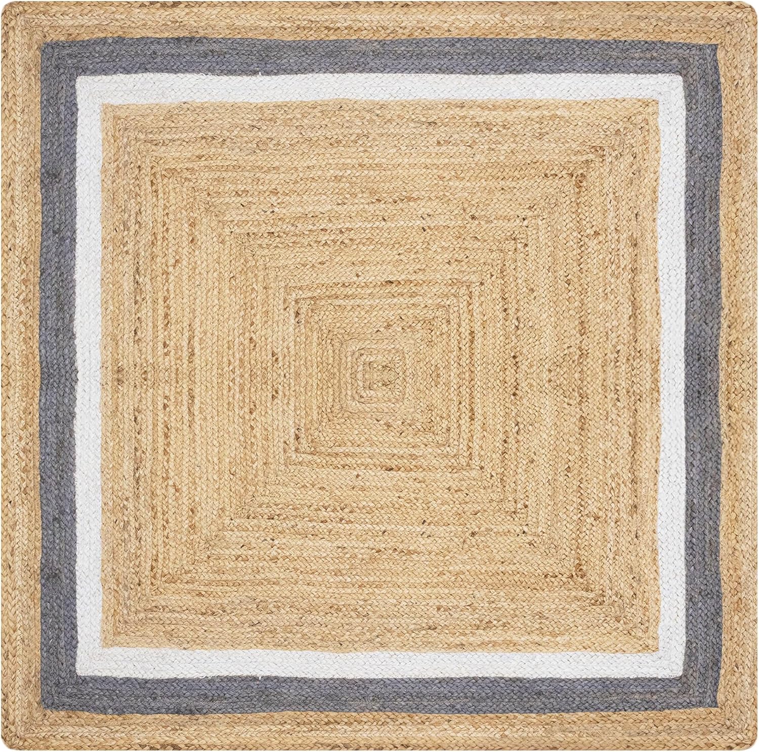 Natural Jute Area Rug with a textured finish and a stylish border, perfect for adding warmth to any living space.