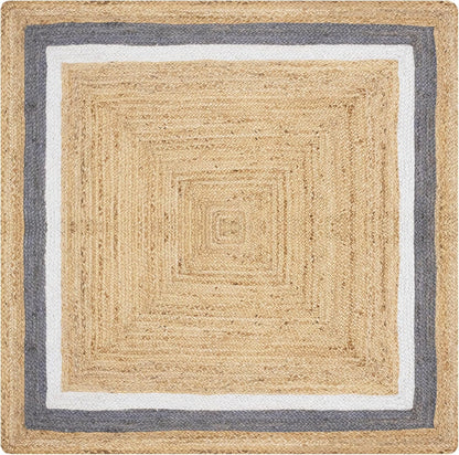 Natural Jute Area Rug with a textured finish and a stylish border, perfect for adding warmth to any living space.