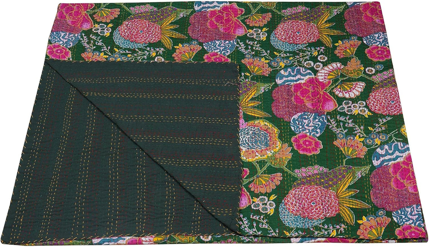 Floral patterned fabric with a dark green border on a white background