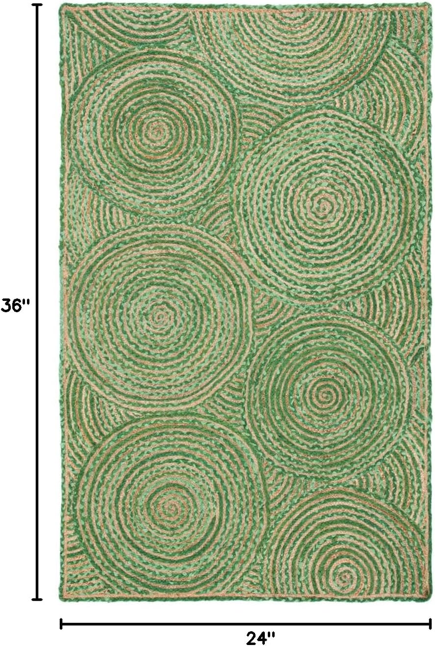 Natural Jute Area Rug featuring a textured circular pattern in green tones — perfect for adding warmth to any space.
