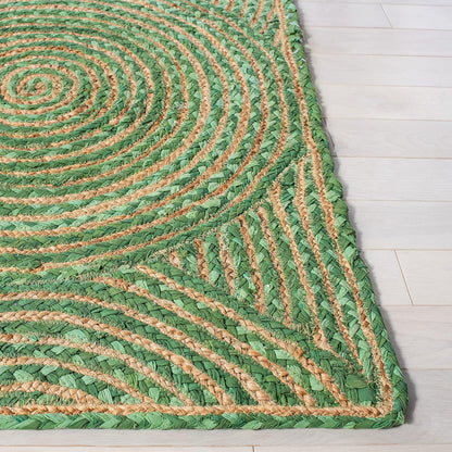 Natural Jute Area Rug in a spiral design with earthy tones, perfect for adding texture to any living space.