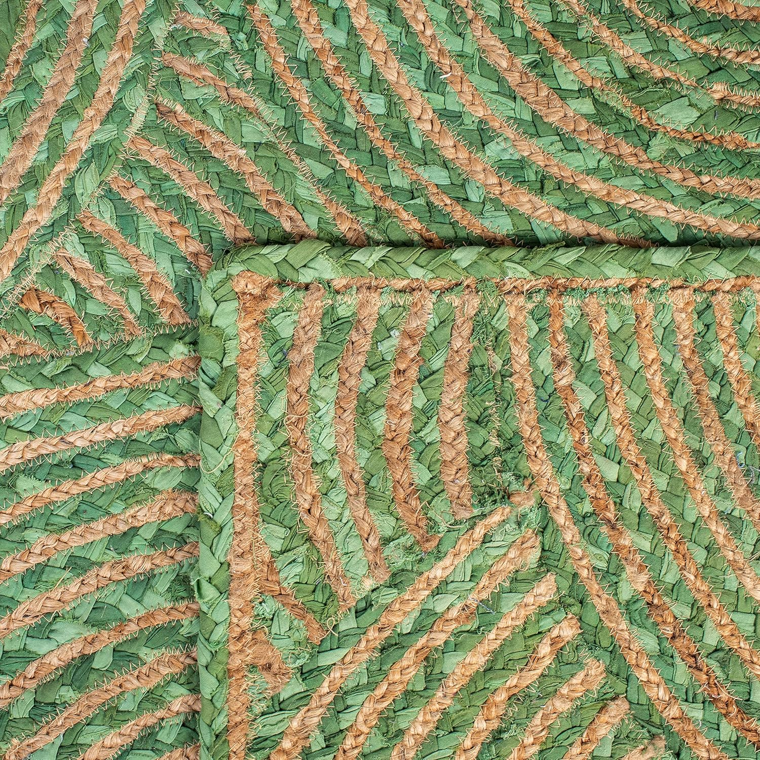 Natural Jute Area Rug with a textured green and tan pattern — perfect for enhancing any living space or entryway.