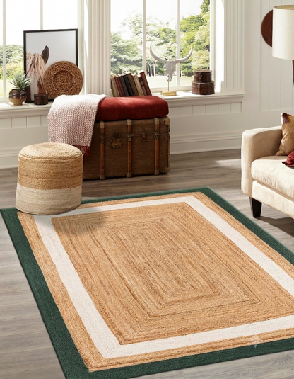 Natural Jute Area Rug tan and dark green jute floor carpet rectangle rug for living room