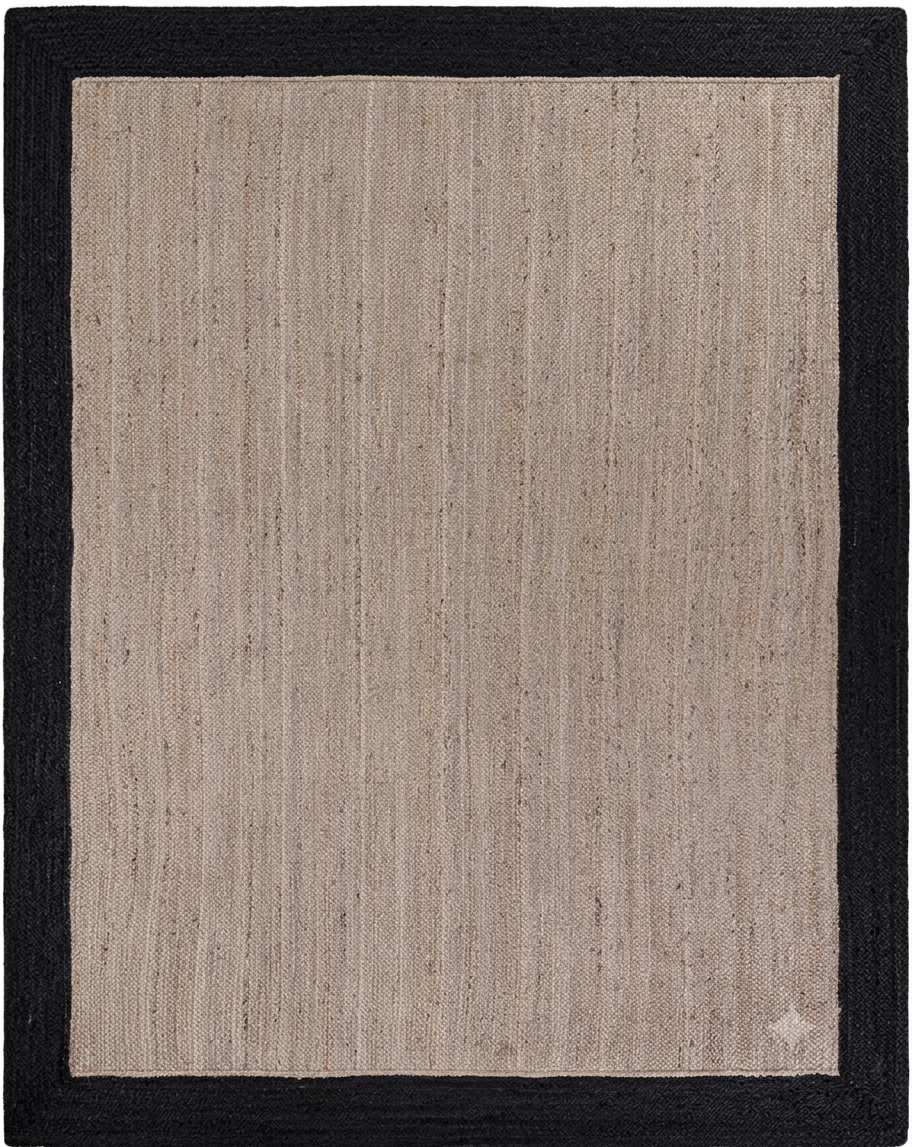 Beige rug with a black border