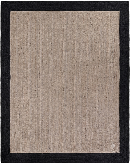 Beige rug with a black border