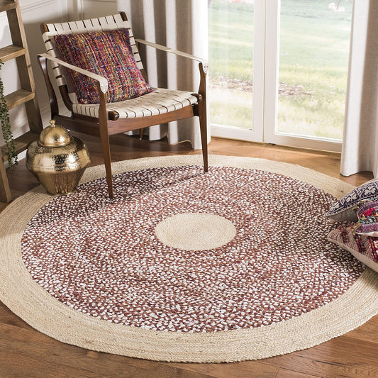 Natural Jute Area Rug with a textured design in earthy tones — perfect for adding warmth to any living space.