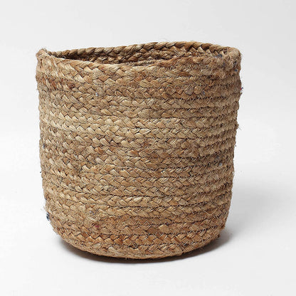 Large and small handmade jute organizer baskets designed for living room, bedroom, bathroom, and home storage solutions.