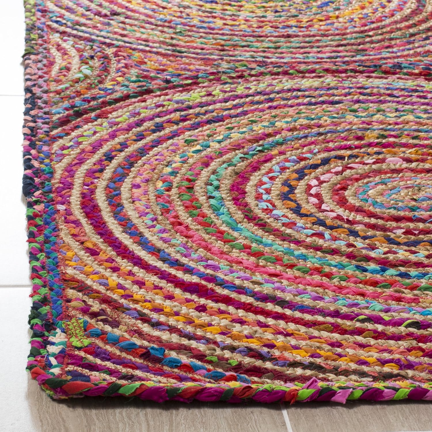 Natural Jute Area Rug in vibrant colors with a textured braided design — perfect for adding warmth to any space.