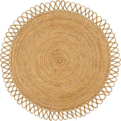 Natural Jute Area Rug with a scalloped edge, adding texture and warmth to any living space.