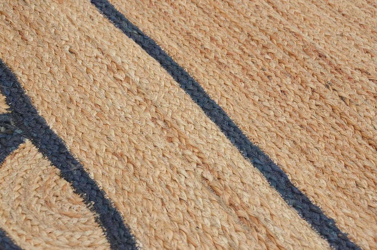 Handmade Natural Navy Blue Scalloped Jute Rug Rectangle Braided Area Rug Farmhouse Boho Coastal Living Room Bedroom Entryway Rug