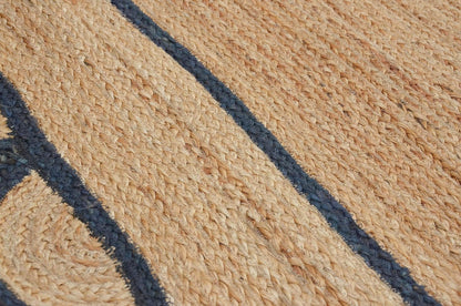 Handmade Natural Navy Blue Scalloped Jute Rug Rectangle Braided Area Rug Farmhouse Boho Coastal Living Room Bedroom Entryway Rug