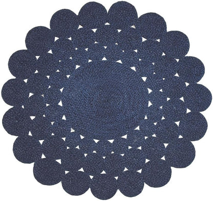 Natural Jute Area Rug in deep navy with a scalloped design — perfect for enhancing cozy living spaces.