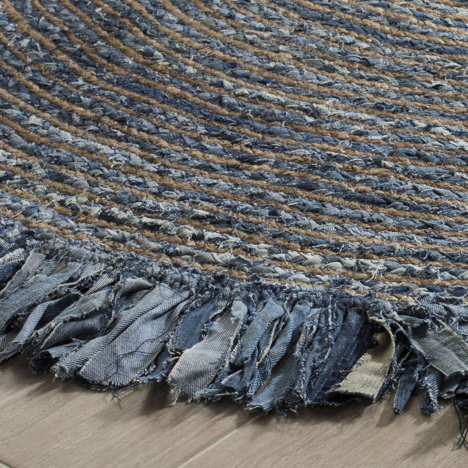 Natural Jute Area Rug with a textured finish and fringed edges, perfect for enhancing any living space.