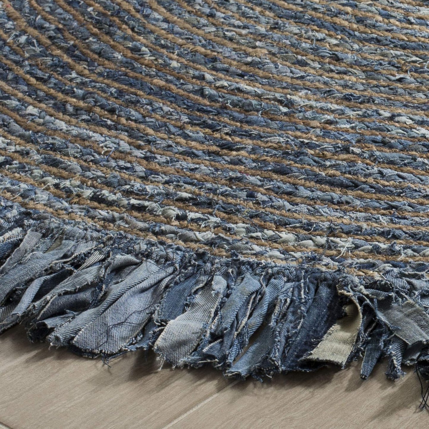 Natural Jute Area Rug with a textured, fringed edge—perfect for adding warmth to any living space.