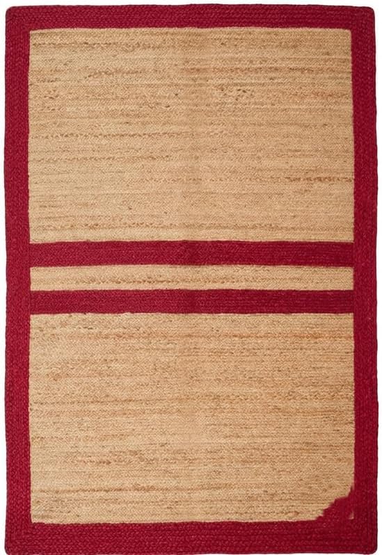 Natural Jute Area Rug with red border and beige woven jute floor carpet rug rectangle