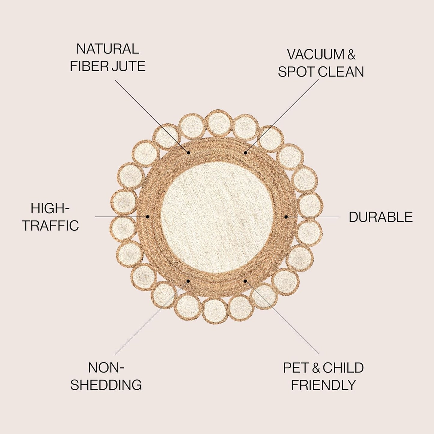 Natural Jute Area Rug featuring a scalloped design, perfect for high-traffic areas with a durable and eco-friendly finish.