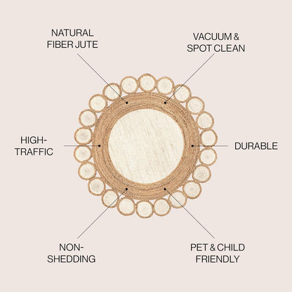 Natural Jute Area Rug featuring a scalloped design, perfect for high-traffic areas with a durable and eco-friendly finish.