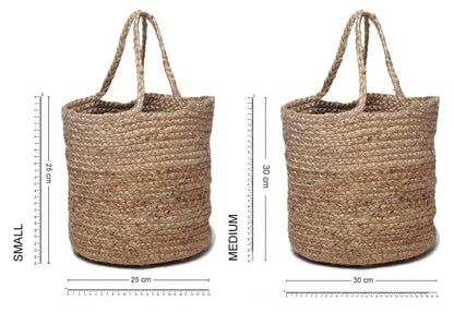 Rustic natural jute basket ideal for decorative plant storage, indoor planters, laundry organization, and modern bohemian interiors.