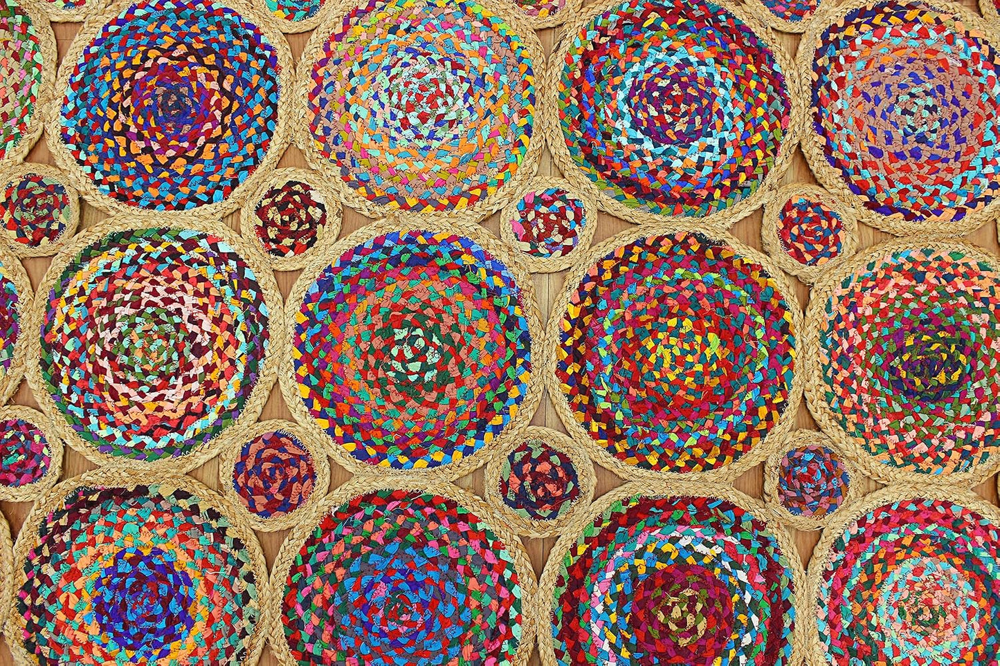 Handmade Multicolor Braided Round Jute Rug Runner Boho Hallway Rug Farmhouse Entryway Rug Colorful Natural Fiber Floor Runner