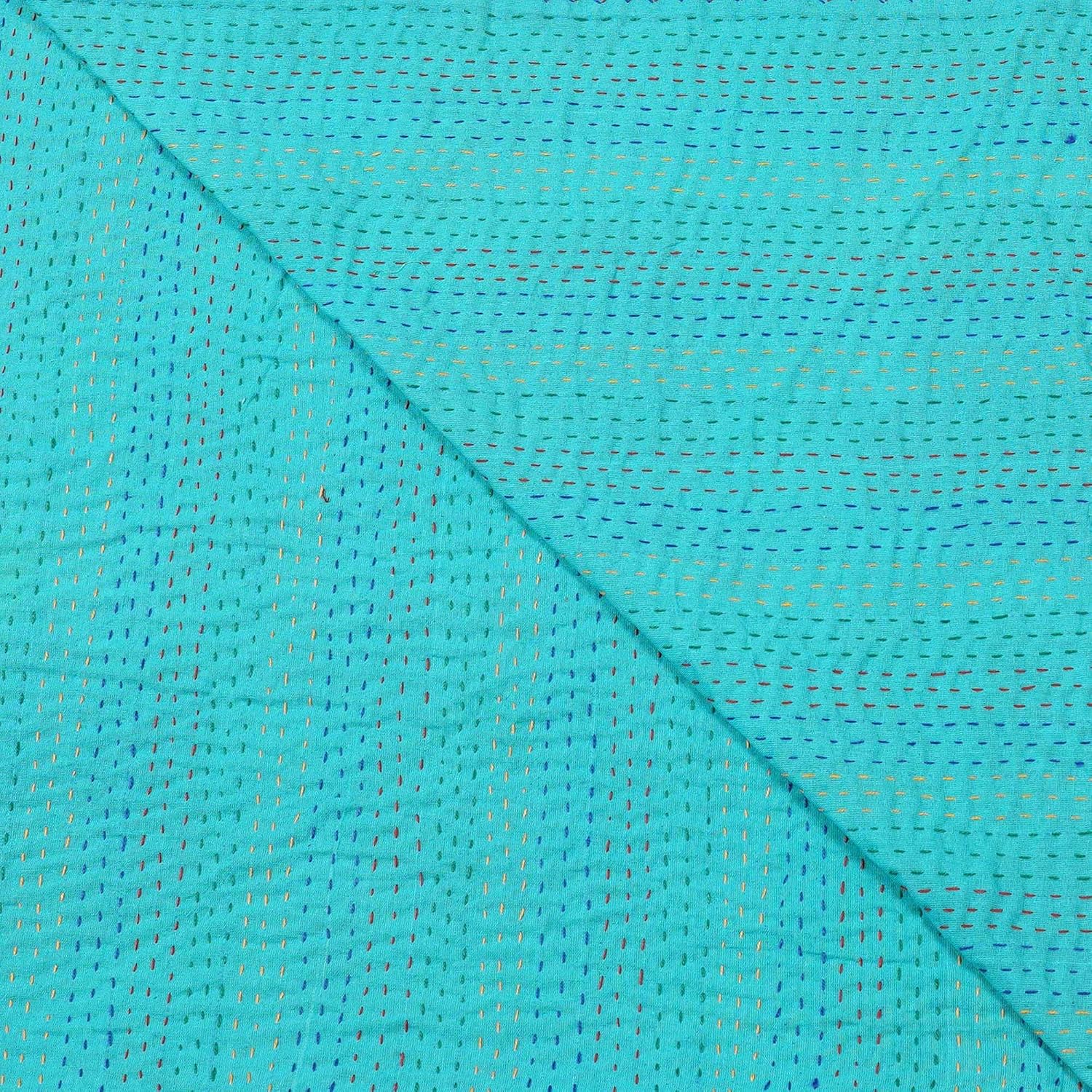 Close-up of turquoise fabric with a subtle pattern