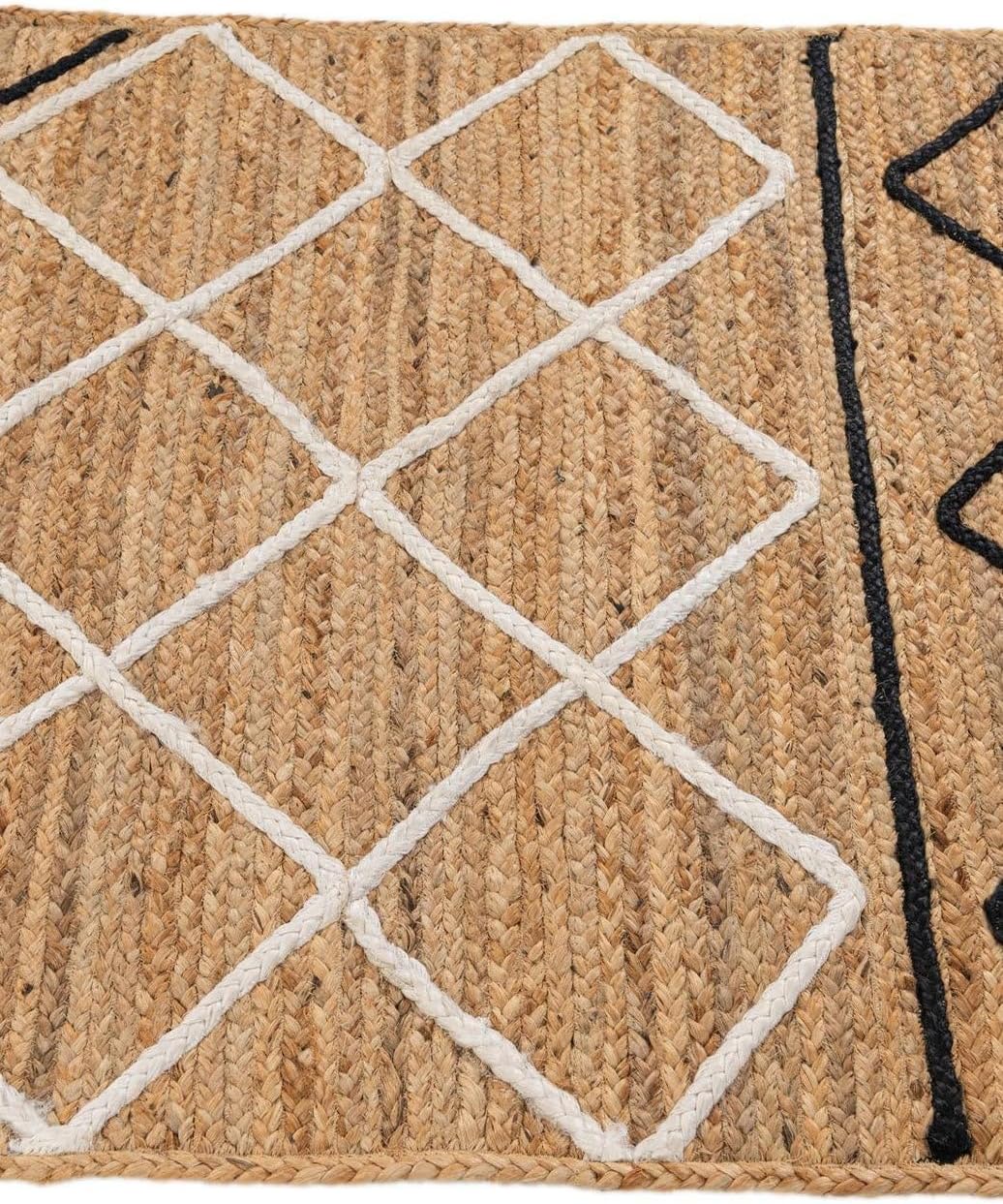 Handmade Eco Friendly Natural Jute Black and White Strip Daimond Shade Table Runner