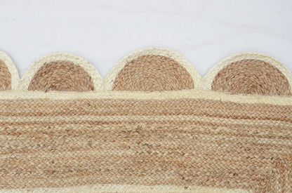Handmade Natural White Scalloped Jute Rug Rectangle Braided Area Rug Farmhouse Boho Coastal Living Room Bedroom Entryway Rug