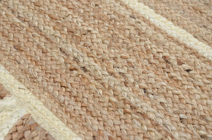 Handmade Natural White Scalloped Jute Rug Rectangle Braided Area Rug Farmhouse Boho Coastal Living Room Bedroom Entryway Rug