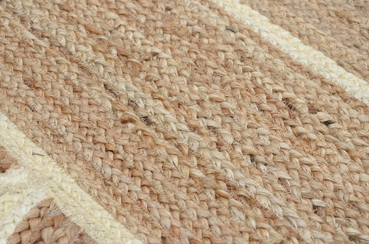 Handmade Natural White Scalloped Jute Rug Rectangle Braided Area Rug Farmhouse Boho Coastal Living Room Bedroom Entryway Rug