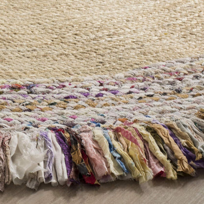 Natural Jute Area Rug featuring colorful woven fringe—ideal as a cozy floor carpet for any indoor space.