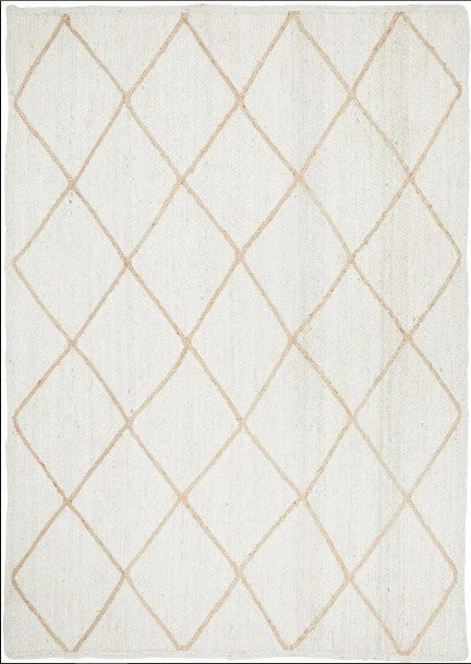 White rug with beige diamond pattern