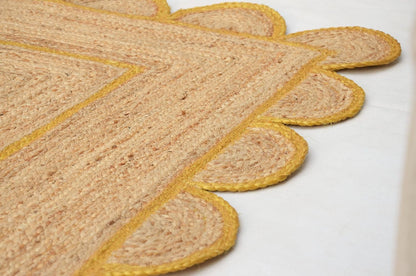 Handmade Natural Yellow Scalloped Jute Rug Rectangle Braided Area Rug Farmhouse Boho Living Room Bedroom Entryway Rug