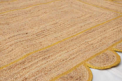 Handmade Natural Yellow Scalloped Jute Rug Rectangle Braided Area Rug Farmhouse Boho Living Room Bedroom Entryway Rug