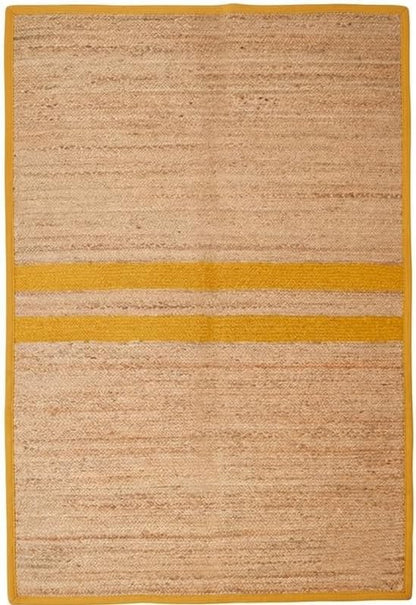 Natural Jute Area Rug rectangular floor carpet rug with woven tan stripes and border